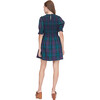 Women's Vivi Tartan High Neck Puff Sleeve Smocked Nap Dress, Midnight Navy - Dresses - 3