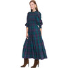 Women's Viviana Tartan High Neck Long Sleeve Tiered Nap Dress, Midnight Navy - Dresses - 2