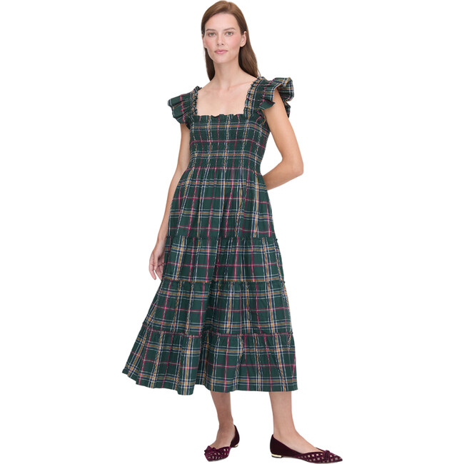 Women's Ellie Tartan Smocked Ruffle Shoulder Tiered Skirt Nap Dress, Juniper - Dresses - 2