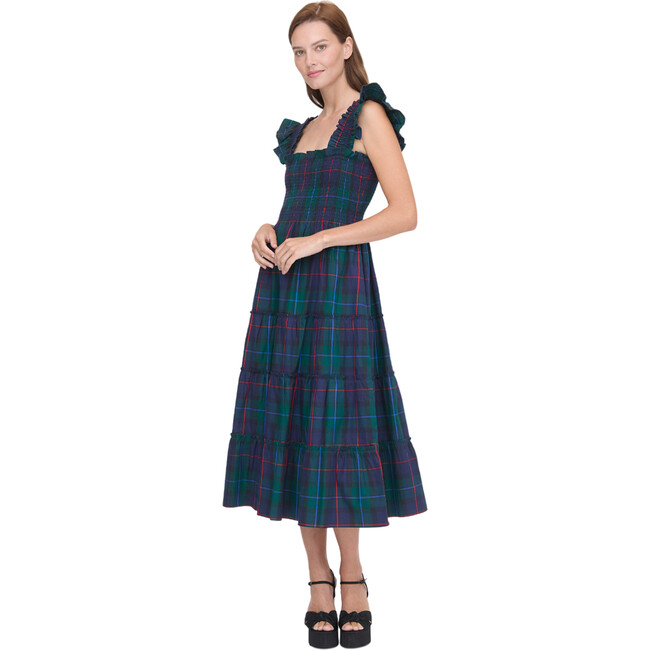 Women's Ellie Tartan Smocked Ruffle Shoulder Tiered Skirt Nap Dress, Midnight Navy - Dresses - 4