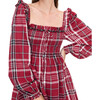 Women's Scarlett Tartan Long Sleeve Mini Nap Dress, Crimson - Dresses - 4