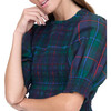 Women's Vivi Tartan High Neck Puff Sleeve Smocked Nap Dress, Midnight Navy - Dresses - 5