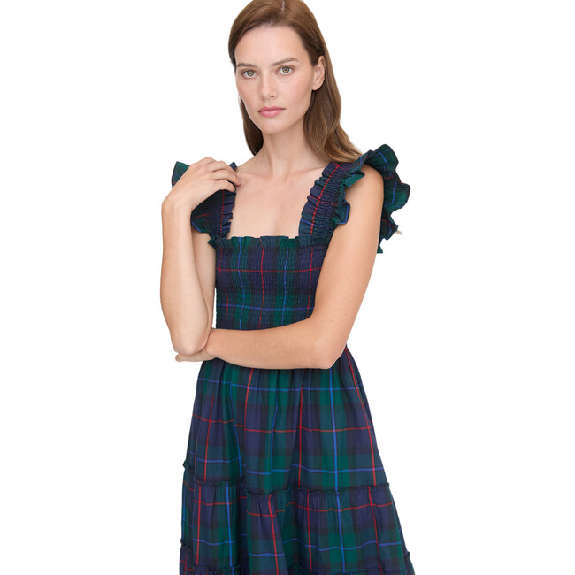 Women's Ellie Tartan Smocked Ruffle Shoulder Tiered Skirt Nap Dress, Midnight Navy - Dresses - 5