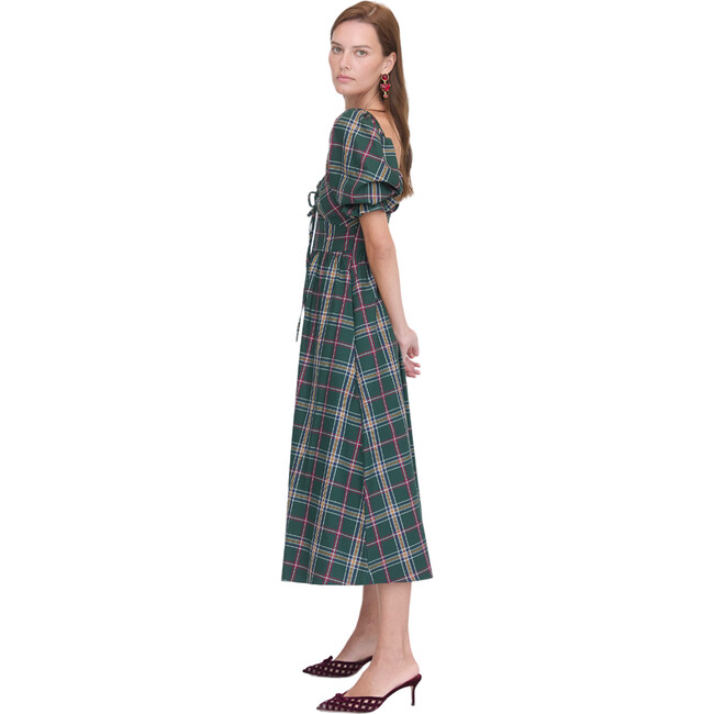 Women's Ophelia Tartan Ruffle Long Sleeve Drawstring Tie A-Line Dress, Juniper - Dresses - 3