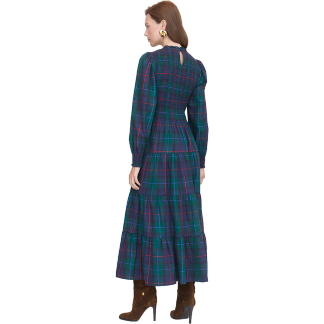 Women's Viviana Tartan High Neck Long Sleeve Tiered Nap Dress, Midnight Navy - Dresses - 3