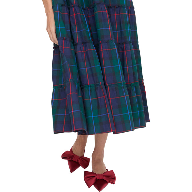 Women's Ellie Tartan Smocked Ruffle Shoulder Tiered Skirt Nap Dress, Midnight Navy - Dresses - 6