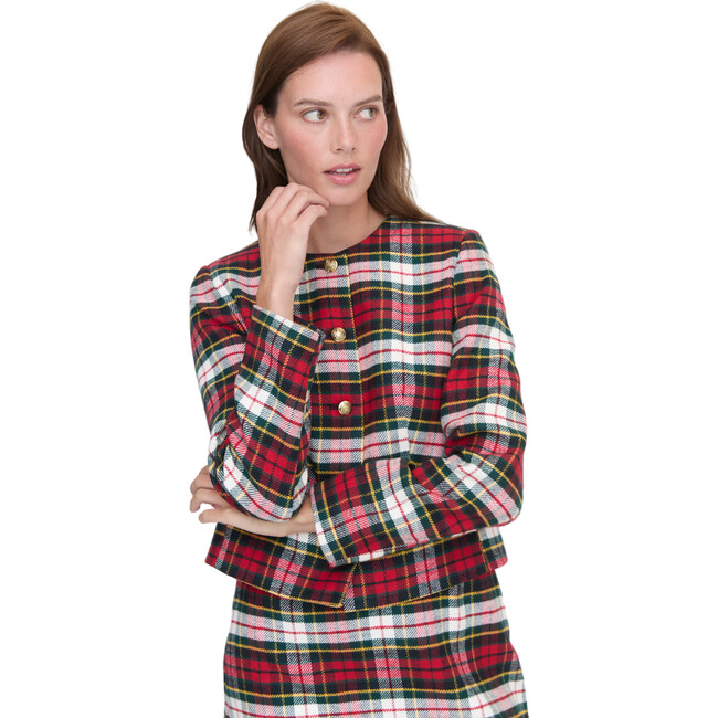 Women's Virginia Tartan Shoulder Pad Long Sleeve Jacket, Multicolors - Jackets - 4