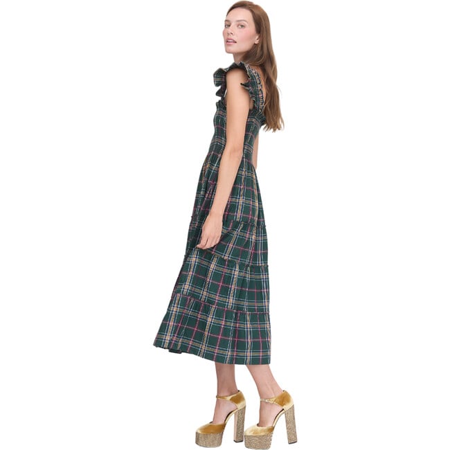 Women's Ellie Tartan Smocked Ruffle Shoulder Tiered Skirt Nap Dress, Juniper - Dresses - 4