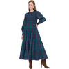 Women's Viviana Tartan High Neck Long Sleeve Tiered Nap Dress, Midnight Navy - Dresses - 4