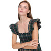 Women's Ellie Tartan Smocked Ruffle Shoulder Tiered Skirt Nap Dress, Juniper - Dresses - 5