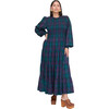 Women's Viviana Tartan High Neck Long Sleeve Tiered Nap Dress, Midnight Navy - Dresses - 5