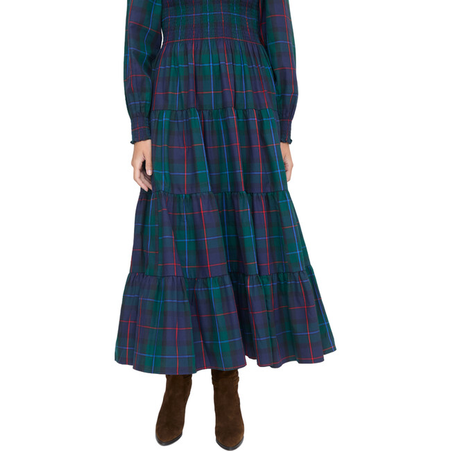 Women's Viviana Tartan High Neck Long Sleeve Tiered Nap Dress, Midnight Navy - Dresses - 6