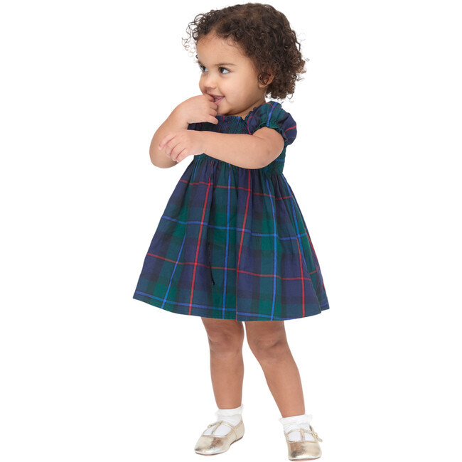 Baby Girls Athena Tartan Smocked Ruffle Shoulder A-Line Nap Dress, Midnight Navy - Dresses - 2