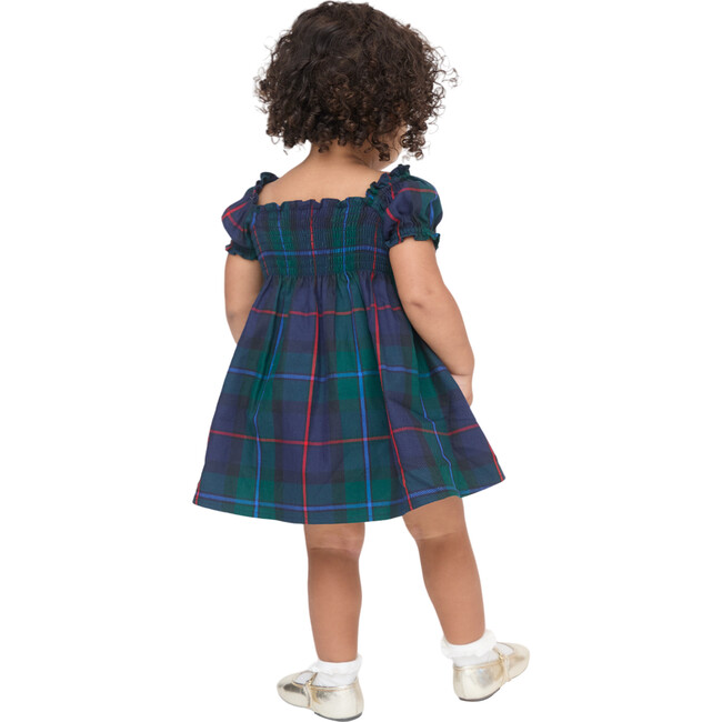 Baby Girls Athena Tartan Smocked Ruffle Shoulder A-Line Nap Dress, Midnight Navy - Dresses - 3