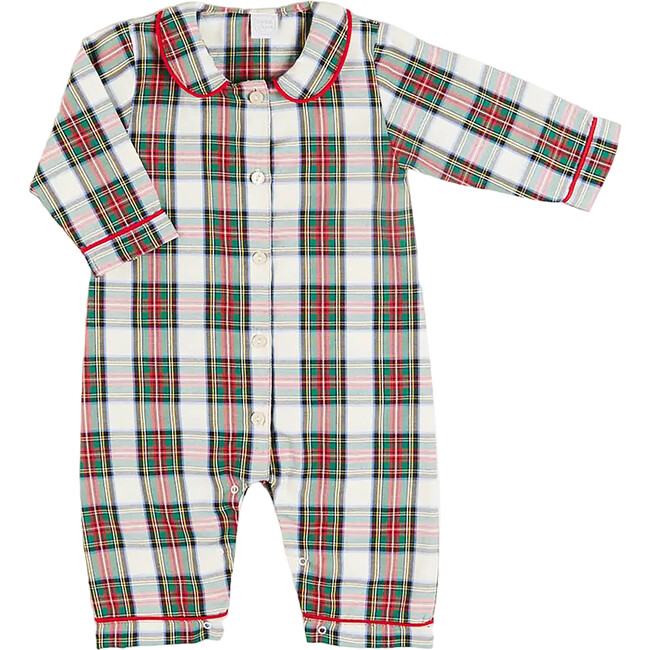 Sussex Tartan Print Peter Pan Collar Long Sleeve Nightwear, Red - Onesies - 1