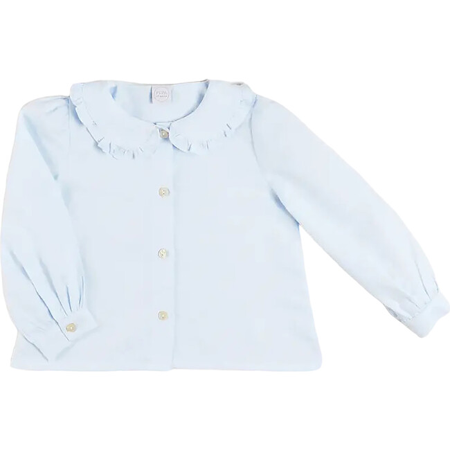 Ruffle Trim Peter Pan Collar Long Sleeve Blouse, Blue