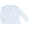 Ruffle Trim Peter Pan Collar Long Sleeve Blouse, Blue - Blouses - 1 - thumbnail