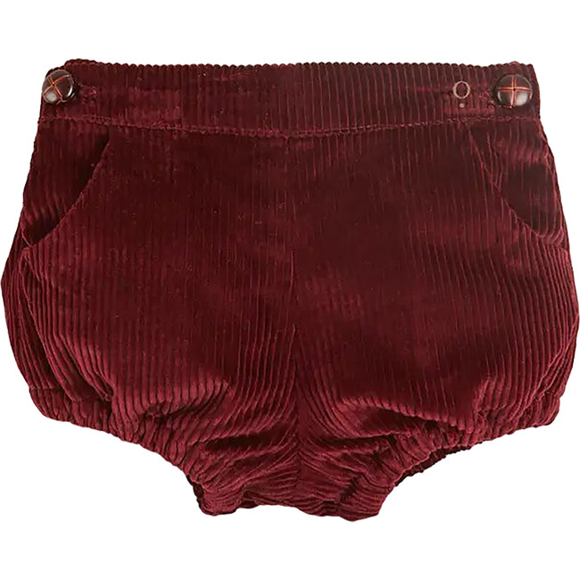 Elastic Waistband Corduroy Button Bloomers, Burgundy