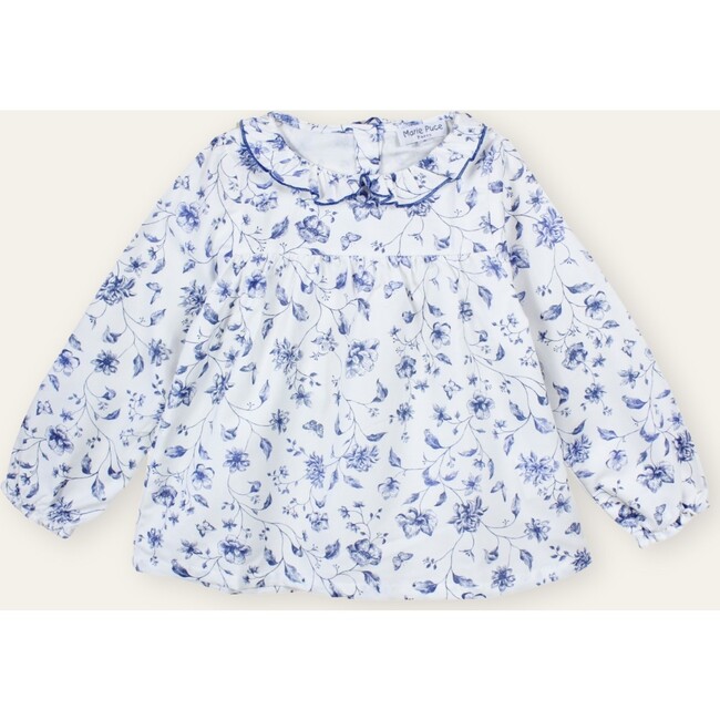 Rosie Collar Blouse Toile de Jouy, Blue