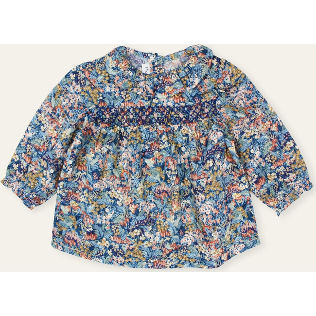 Solene Baby Blouse in Smocked Liberty Print, Blue