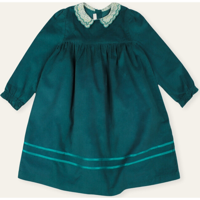 Manon Velvet Dress with Scalloped Liberty Collar, Green