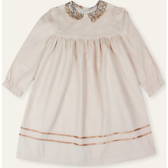 Manon Velvet Dress with Scalloped Liberty Collar, Beige - Dresses - 1