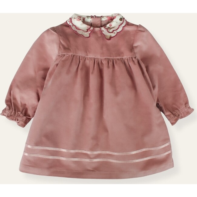 Manon Velvet Baby Dress with Scalloped Collar, Pink