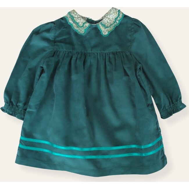 Manon Velvet Baby Dress with Scalloped Collar, Green