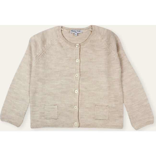 Loulou Cardigan with Raglan Sleeves in Merino Wool, Beige - Cardigans - 1