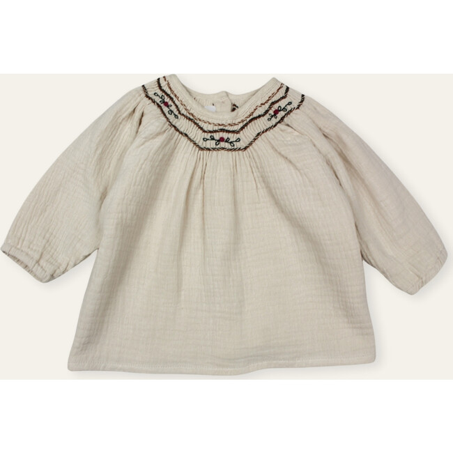 Hand-Smocked Margot Organic Guaze Baby Blouse, Beige