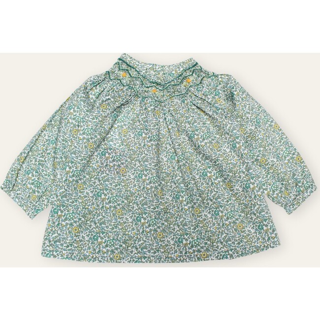 Hand-Smocked Margot Baby Blouse in Liberty Print, Green - Blouses - 1