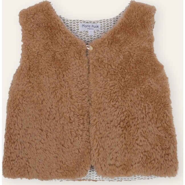 Galate Waistcoat in Faux Fur, Beige - Cardigans - 1