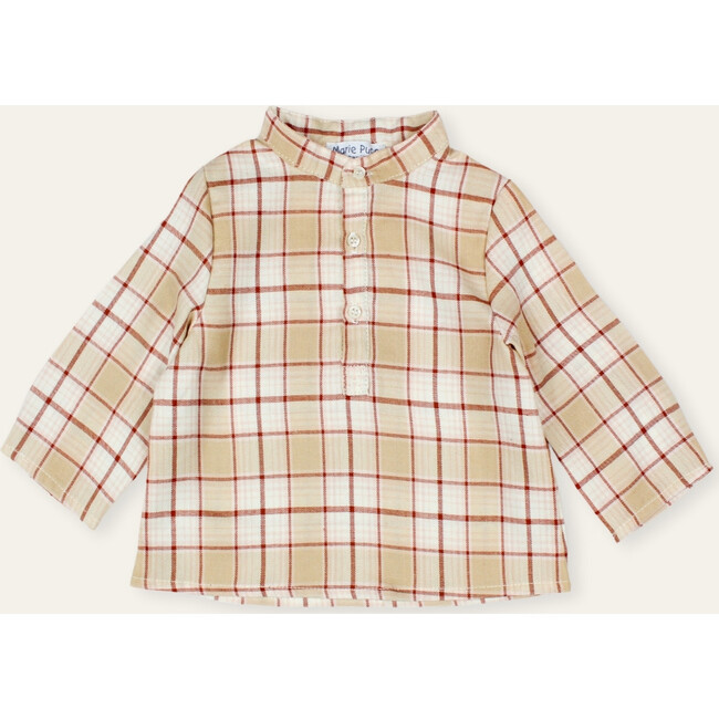 Baby Emile Checked Shirt With Mao Collar, Brown