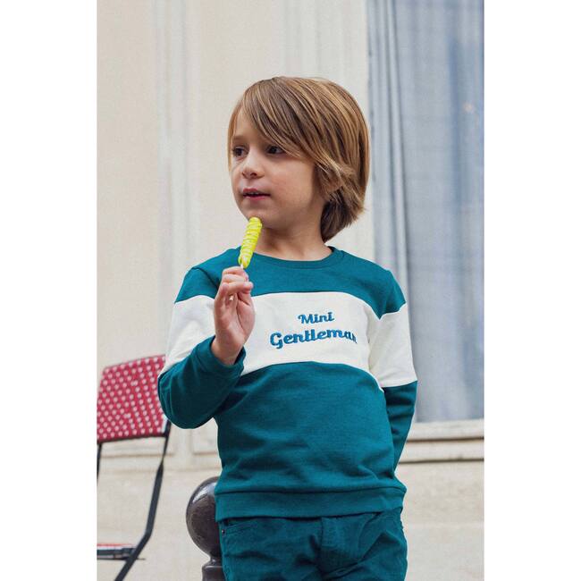 Boy's Embroidered Mini Gentleman Sweatshirt, Green - Sweatshirts - 3