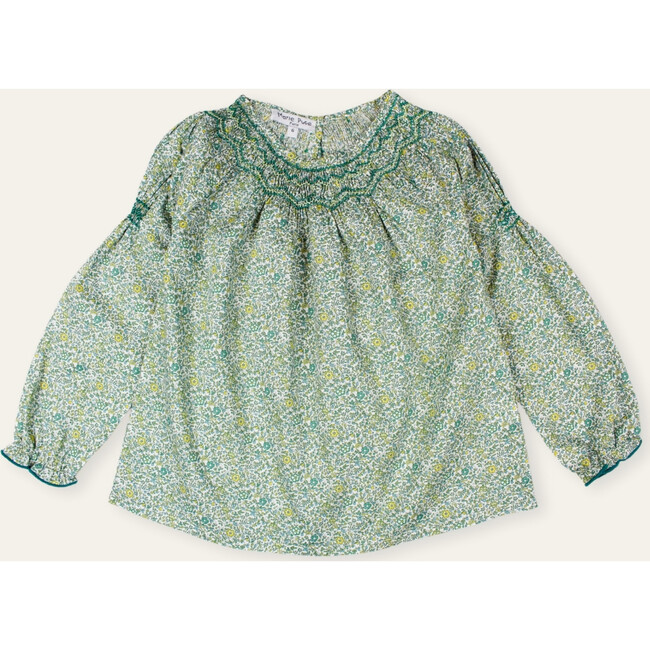 Alba Hand Smocked Blouse in Liberty Print, Green