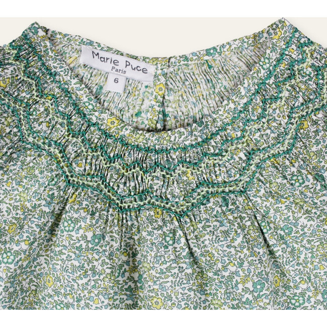 Alba Hand Smocked Blouse in Liberty Print, Green - Blouses - 2