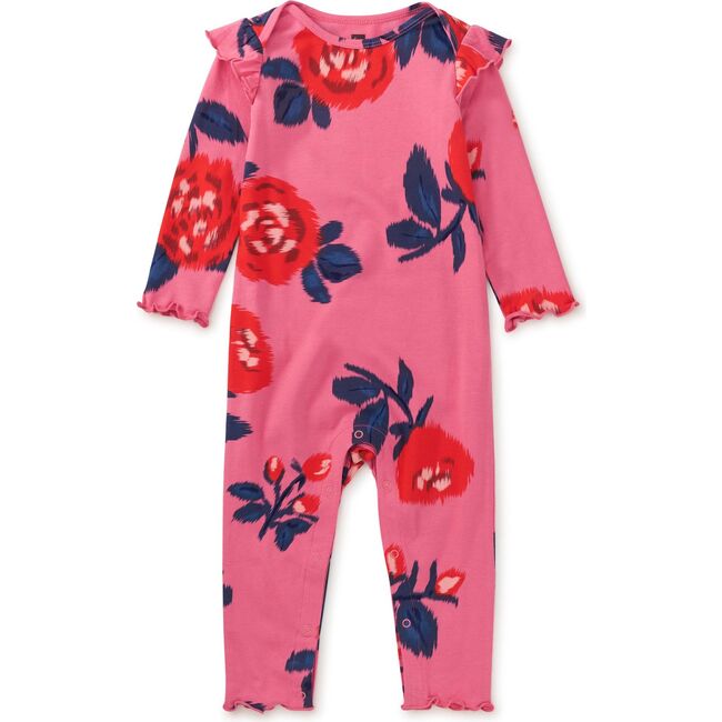 Ruffle Shoulder Baby Romper, Turkish Rose