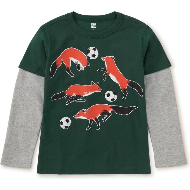 Footie Fox Layered Sleeve Tee, Pineneedle