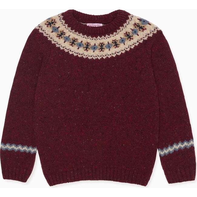 Burgundy Merino Fair Isle Kids Sweater - Cardigans - 1