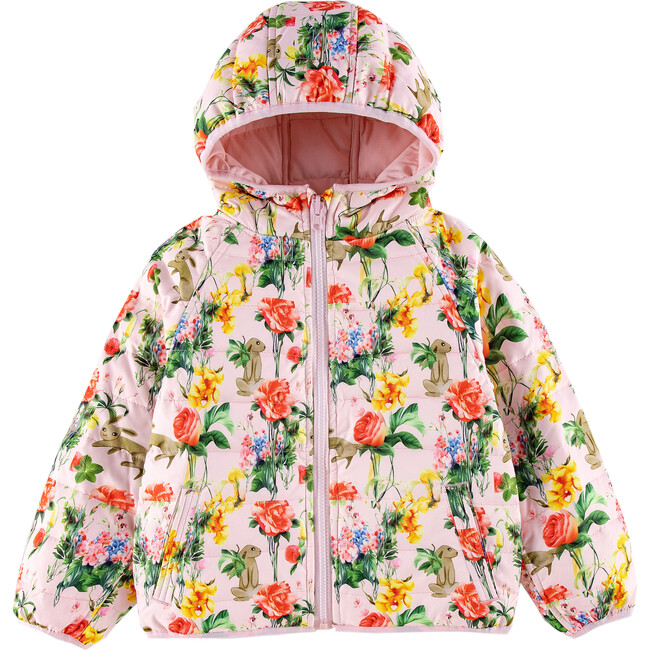 Ryan Reversible Puffer Hood Zipper Down Jacket, Pink Flowers