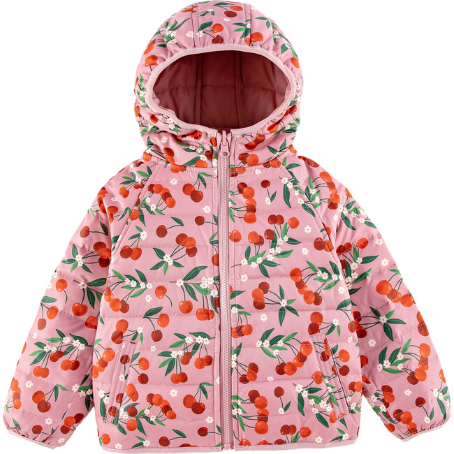 Ryan Reversible Puffer Hood Zipper Down Jacket, Cherries