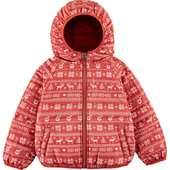 Ryan Reversible Puffer Hood Zipper Down Jacket, Christmas