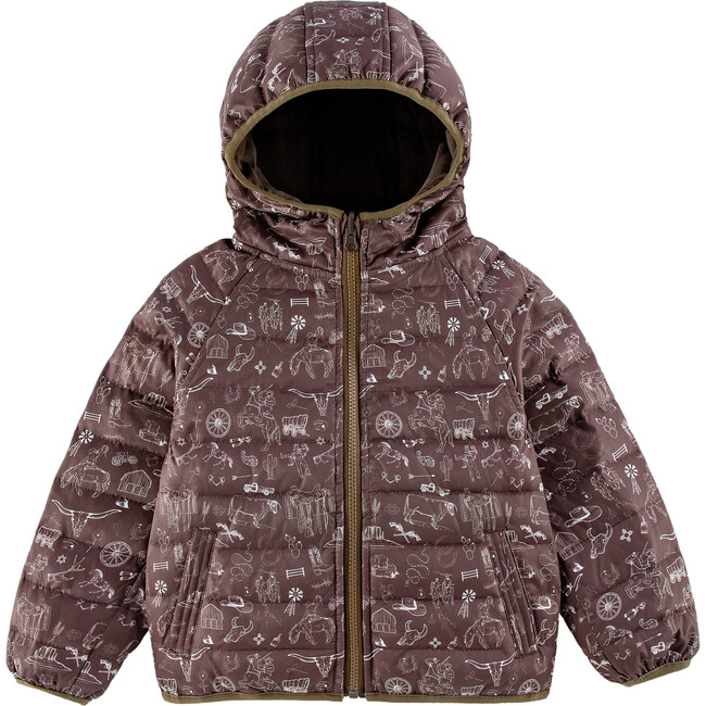 Ryan Reversible Puffer Hood Zipper Down Jacket, Brown Cowboy