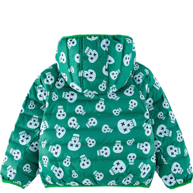 Ryan Reversible Puffer Hood Zipper Down Jacket, Green Skull - Puffers & Down Jackets - 3