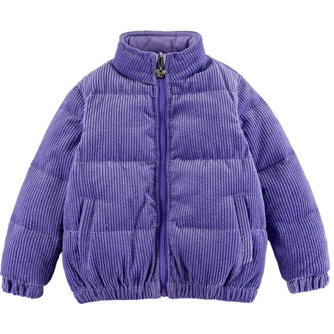 Jo High Neck Puffer 2-Pocket Zipper Down Jacket, Purple Corduroy