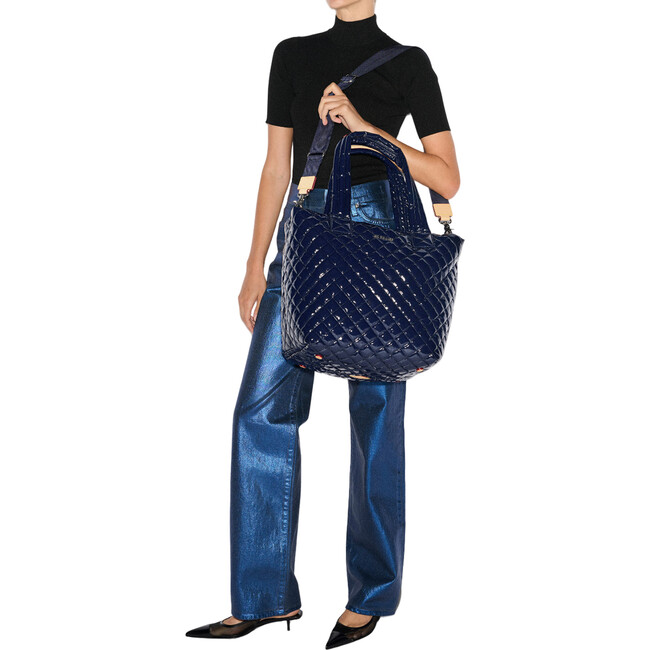 Women's Medium Metro Deluxe Adjustable Crossbody Strap Tote Bag, Navy Lacquer - Bags - 4