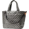 Women's Large Metro Deluxe Adjustable Crossbody Strap Tote Bag, Pewter Metallic - Bags - 2