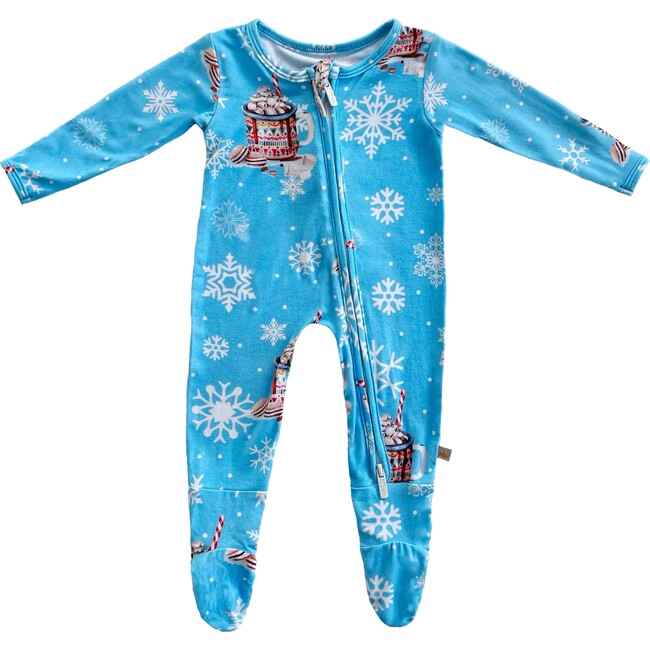 Cocoa Marshmallows On A Snow Holiday Winter Zip Footie, Light Blue