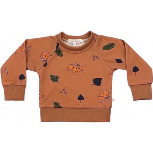 Autumn Leaves Crewneck Fleece Terry Sweatshirt, Rust