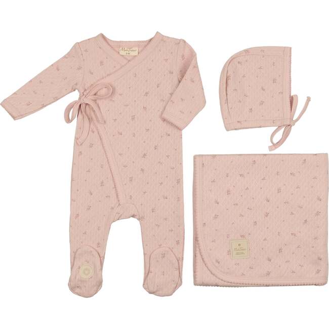 Leaf Print Wrap Layette Set Light Rose